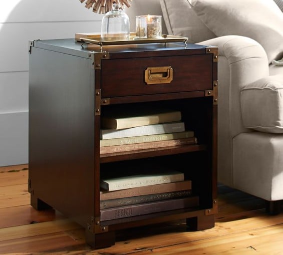 Pottery Barn DEVON CAMPAIGN SIDE TABLE in Mahogany Stain or White