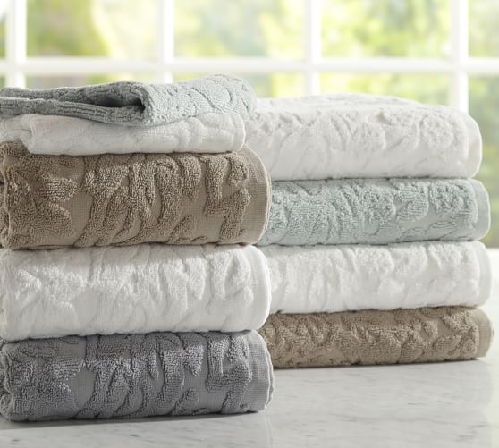 Pottery Barn ISAAC FLORAL SCULPTED BATH TOWELS