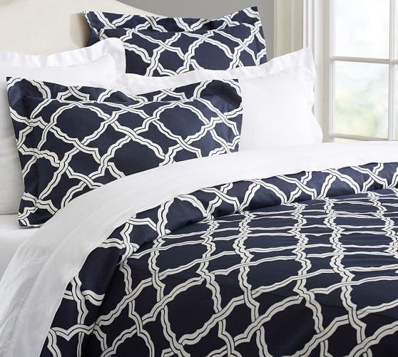 Pottery Barn KENDRA TRELLIS DUVET COVER & SHAM - MIDNIGHT