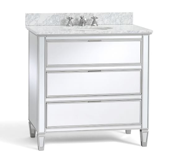 Pottery Barn PARK MIRRORED SINGLE SINK CONSOLE with ITALIAN CARRARA MARBLE