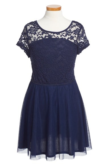 Ruby & Bloom Lace & Tulle Short Sleeve Dress (Little Girls & Big Girls) in Navy Dusk or Pink Darling