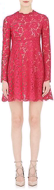 VALENTINO Long-Sleeve Hibiscus Floral Lace Dress