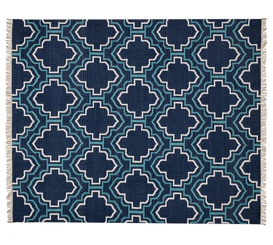 Pottery Barn BORDEN TILE RECYCLED YARN INDOOR/OUTDOOR RUG - INDIGO Eco-Friendly