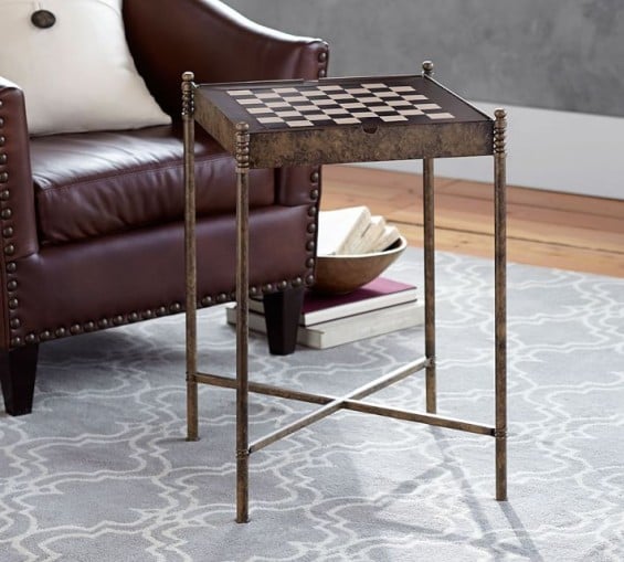 Pottery Barn BRASS & LEATHER GAME TABLE