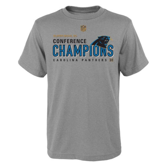 CAROLINA PANTHERS YOUTH GRAY 2015 NFC CONFERENCE CHAMPIONS TROPHY COLLECTION LOCKER ROOM T-SHIRT