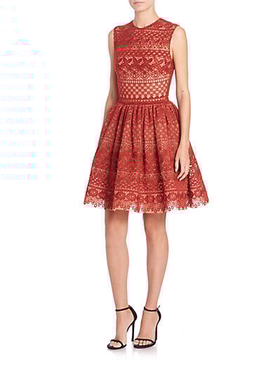 ELIE SAAB Sleeveless Guipure Lace Dress in Red