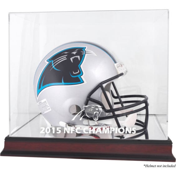 FANATICS AUTHENTIC CAROLINA PANTHERS 2015 NFC CONFERENCE CHAMPIONS MAHOGANY LOGO HELMET DISPLAY CASE