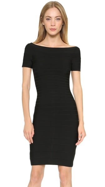 Herve Leger Carmen Off Shoulder Dress in Black. Shopbop