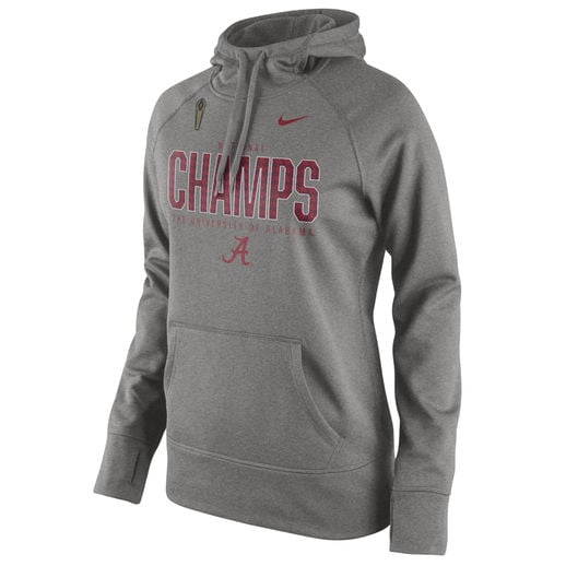 NIKE ALABAMA CRIMSON TIDE WOMEN'S GRAY COLLEGE FOOTBALL PLAYOFF 2015 NATIONAL CHAMPIONS PERFORMANCE PULLOVER HOODIE