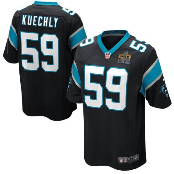 NIKE LUKE KUECHLY CAROLINA PANTHERS BLACK SUPER BOWL 50 BOUND GAME JERSEY