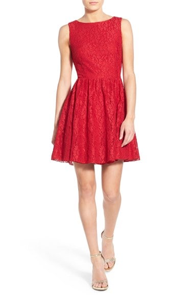 Speechless Glitter Lace Skater Dress Red