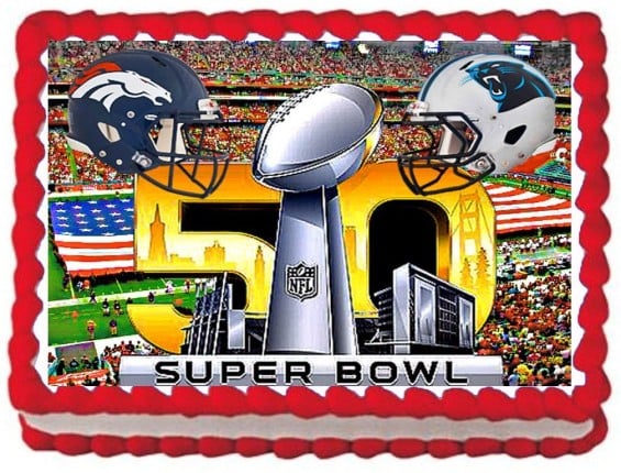 Super Bowl 50 "Denver Broncos VS Carolina Panthers" Football Party 1/4 Sheet Cake Topper.