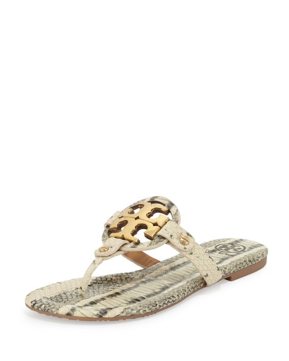 Tory Burch Miller 2 Snake-Print Cork Sandal in Latte/Gray