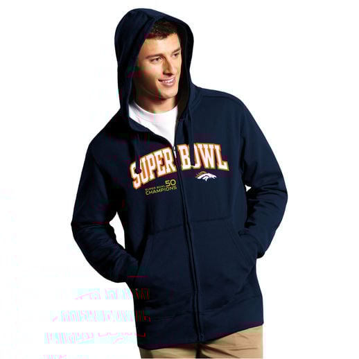 ANTIGUA DENVER BRONCOS NAVY SUPER BOWL 50 CHAMPIONS SIGNATURE FULL-ZIP HOODIE