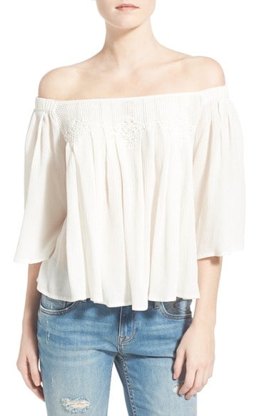 Chloe & Katie Crochet Detail Off the Shoulder Top Ivory