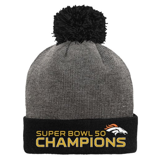 DENVER BRONCOS YOUTH CHARCOAL/BLACK SUPER BOWL 50 CHAMPIONS CUFFED KNIT HAT