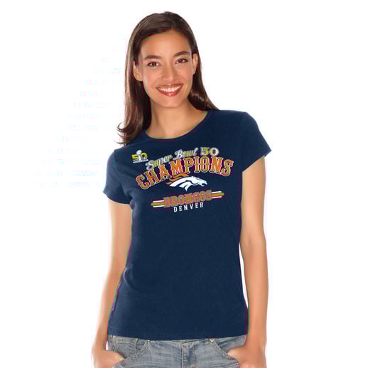 G-III 4HER BY CARL BANKS DENVER BRONCOS WOMEN'S NAVY SUPER BOWL 50 CHAMPIONS ENDZONE FASHION T-SHIRT