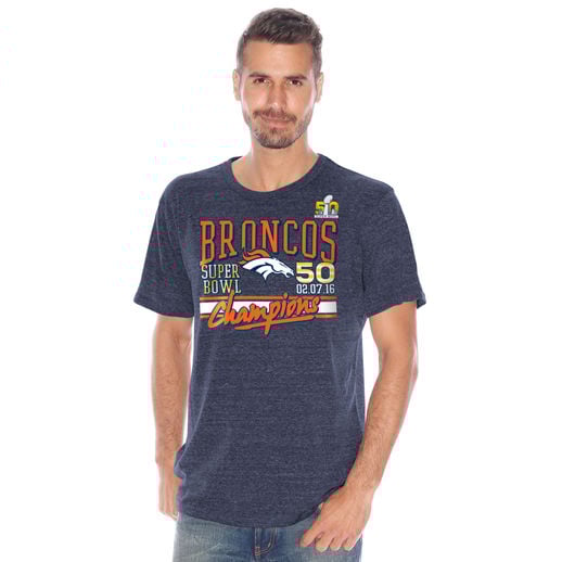 G-III SPORTS BY CARL BANKS DENVER BRONCOS NAVY SUPER BOWL 50 CHAMPIONS CHAMPIONSHIP TRI-BLEND T-SHIRTT-SHIRT