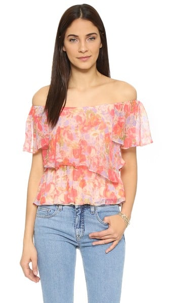 Love Sam Floral Print Off The Shoulder Elizabeth Top Peach Combo