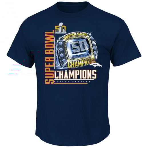 MAJESTIC DENVER BRONCOS NAVY SUPER BOWL 50 CHAMPIONS VICTORY BLING T-SHIRT
