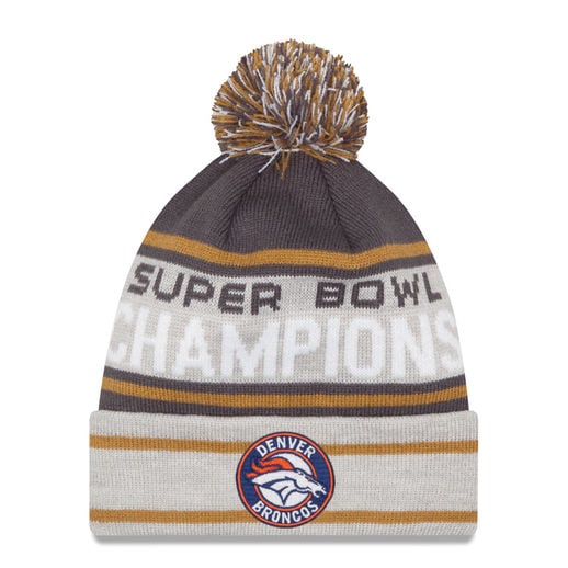 NEW ERA DENVER BRONCOS GRAPHITE/GRAY SUPER BOWL 50 CHAMPIONS CUFFED KNIT HAT WITH POM