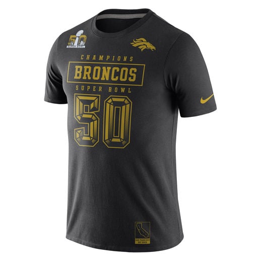 NIKE DENVER BRONCOS BLACK SUPER BOWL 50 CHAMPIONS GOLD PACK T-SHIRT
