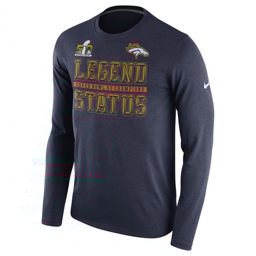 NIKE DENVER BRONCOS NAVY SUPER BOWL 50 CHAMPIONS PARADE LONG SLEEVE T-SHIRT