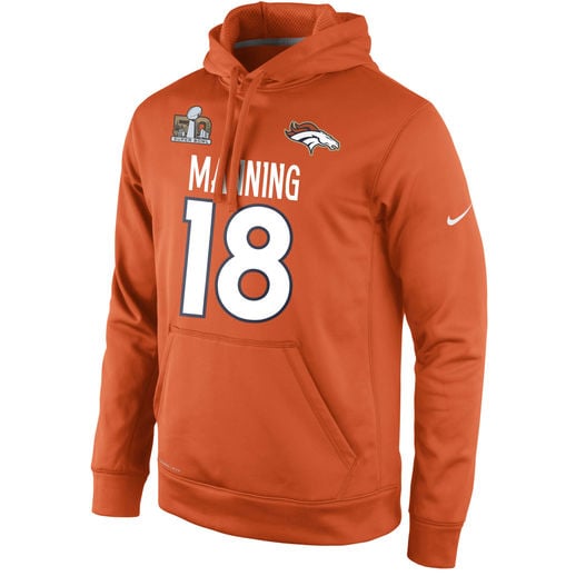 NIKE PEYTON MANNING DENVER BRONCOS ORANGE SUPER BOWL 50 CHAMPIONS KNOCK OUT NAME & NUMBER PULLOVER HOODIE
