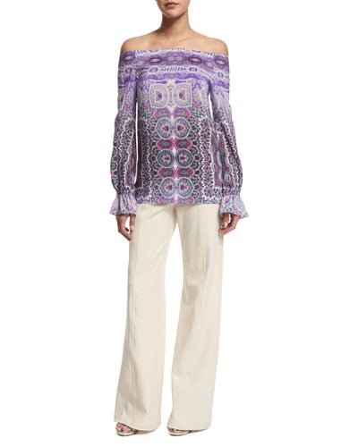 Nanette Lepore Off-the-Shoulder Paisley-Print Blouse Blue Purple Multi
