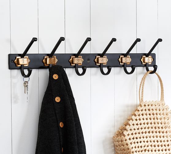 Pottery Barn BLACK & BRASS NUMBERED ROW OF HOOKS