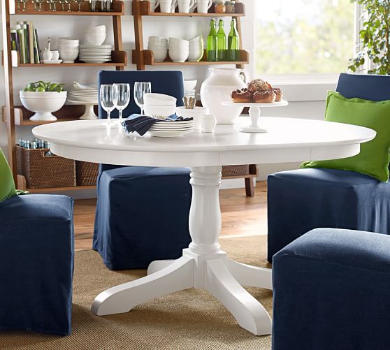Pottery Barn Owen Extended Pedestal Dining Table In Artisanal White