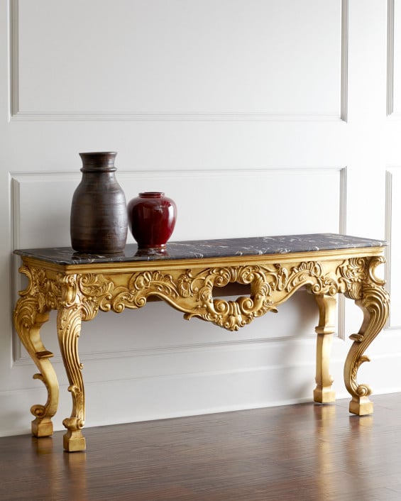 Safavieh Isabella Console Marble Top Antique Gold Horchow