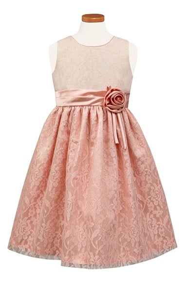 Sorbet Two-Tone Floral Lace Dress (Toddler Girls, Little Girls & Big Girls) Pink with Rosette Detail lace easter dresses for toddler girls