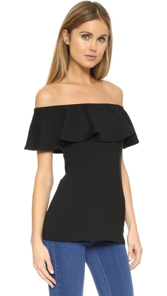 Susana Monaco Ruffle Off Shoulder Top Black