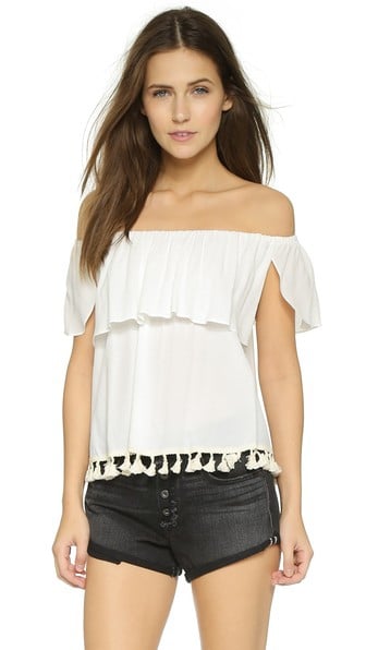 Tbags Los Angeles Ruffle Off the Shoulder Top Ivory