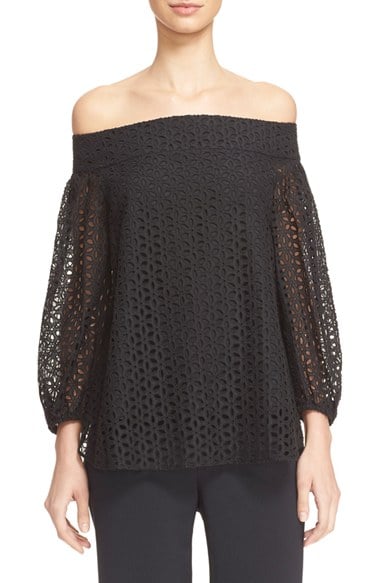 Tibi 'Antonina' Off the Shoulder Eyelet Top Black