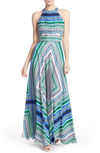 Eliza J Scarf Print Chiffon Maxi Dress (Regular & Petite) Blue Green Print