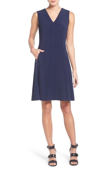 Halogen® Zip Pocket V-Neck A-Line Dress (Regular & Petite) Navy Peacoat