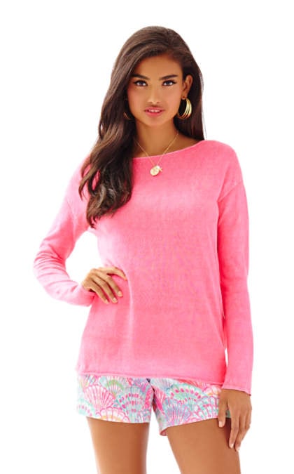 Lilly Pulitzer ALANA LINEN BOATNECK PULLOVER SWEATER Flamingo Pink