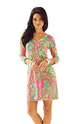 Lilly Pulitzer PALMETTO V-NECK T-SHIRT DRESS Flamingo Pink Southern Charm long sleeve dresses for easter