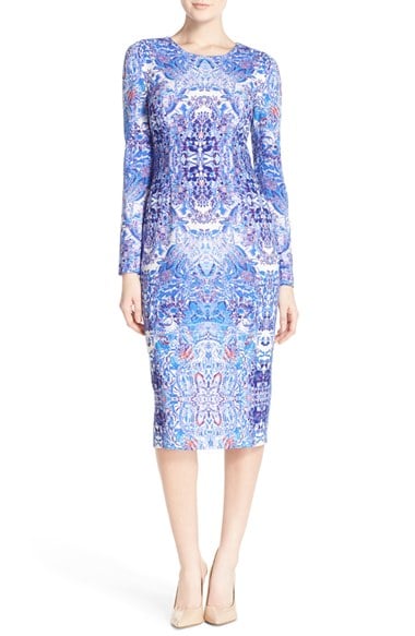 Maggy London 'Ornate Crested Flower' Print Crepe Midi Dress Soft White Royal long sleeve dresses for easter