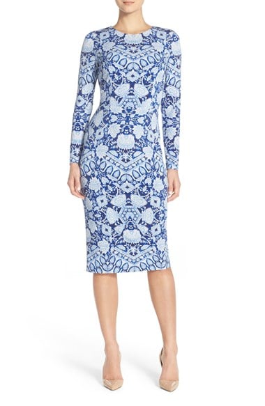 Maggy London Print Jersey Midi Dress Navy Blue long sleeve dresses for easter