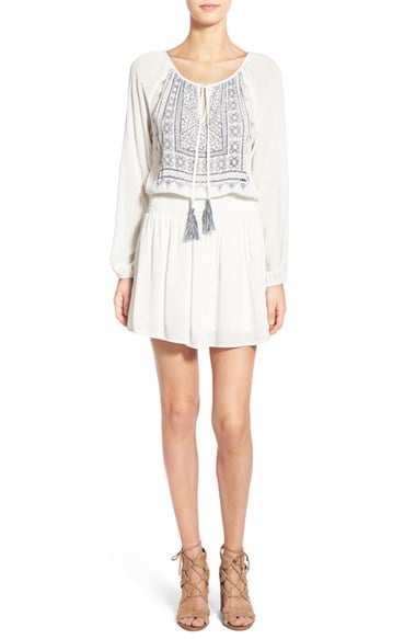 Socialite Print Drop Waist Dress Tassels Ivory