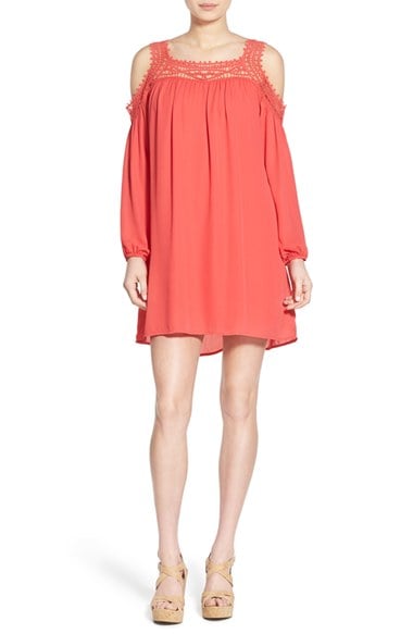Speechless Lace Cold Shoulder Shift Dress New Coral long sleeve dresses for easter
