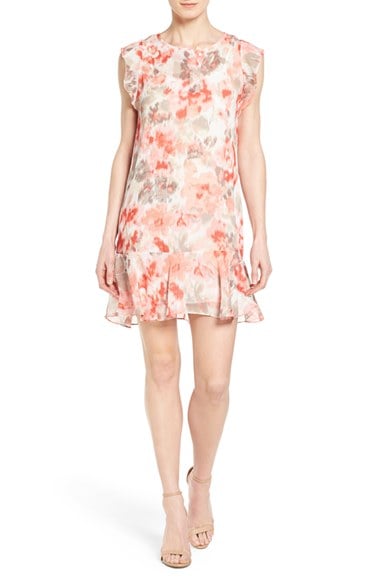 Two by Vince Camuto Floral Print Ruffle Sleeve Drop Waist Dress New Ivory a-line dresses for easter
