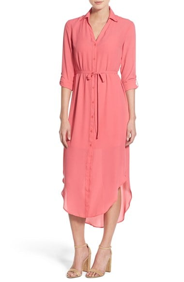 cupcakes and cashmere 'Venus' Chiffon Midi Shirtdress Flamingo