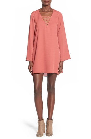 jella c. Crisscross Front Bell Sleeve Shift Dress burnt orange long sleeve dresses for easter