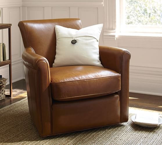 Pottery Barn IRVING LEATHER SWIVEL ARMCHAIR pottery barn warehouse clearance sale for spring
