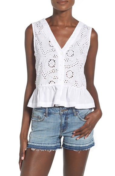 white eyelet sleeveless top