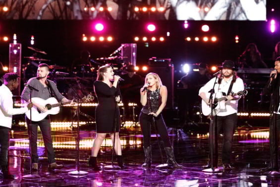 Watch The Voice Season 10 Episode 16 Live Playoffs Results: See Team Blake Shelton members Adam Wakefield, Joe Maye, Justin Whisnant, Katie Basden, Mary Sarah and Paxton Ingram perform a unique rendition of the Avicii hit "Hey Brother."